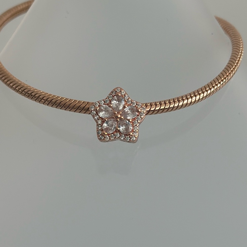 s925 Sterling Silver Rose Gold tone sparkling snowflake charm